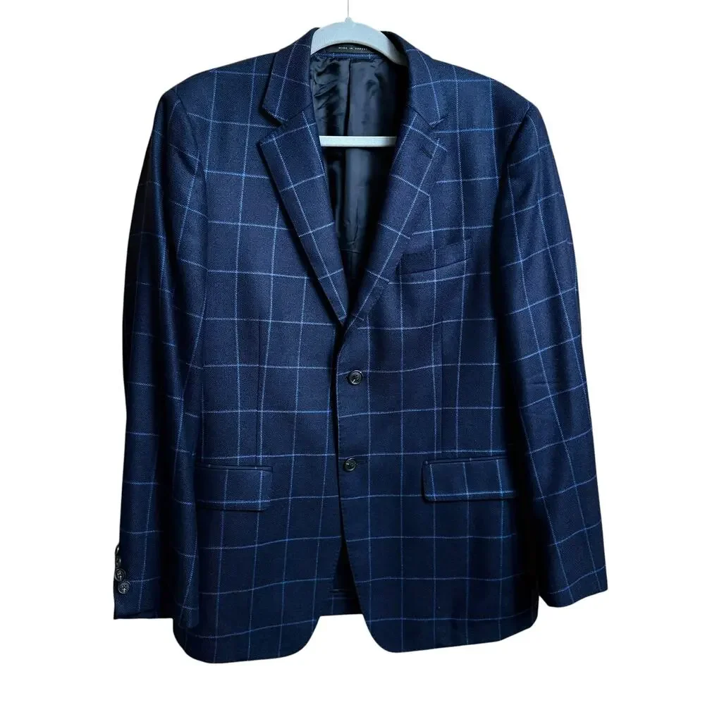 Jack Spade Silk Virgin Wool Windowpane Blazer 42R Lanificio di Pray